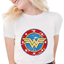 Load image into Gallery viewer, New Summer Women's Fashion Wonder Woman Printed T-shirts Cool Soft Cotton Short Sleeve White Tops S1260